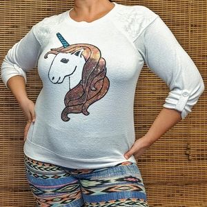 Laced Sequin Unicorn Sweater